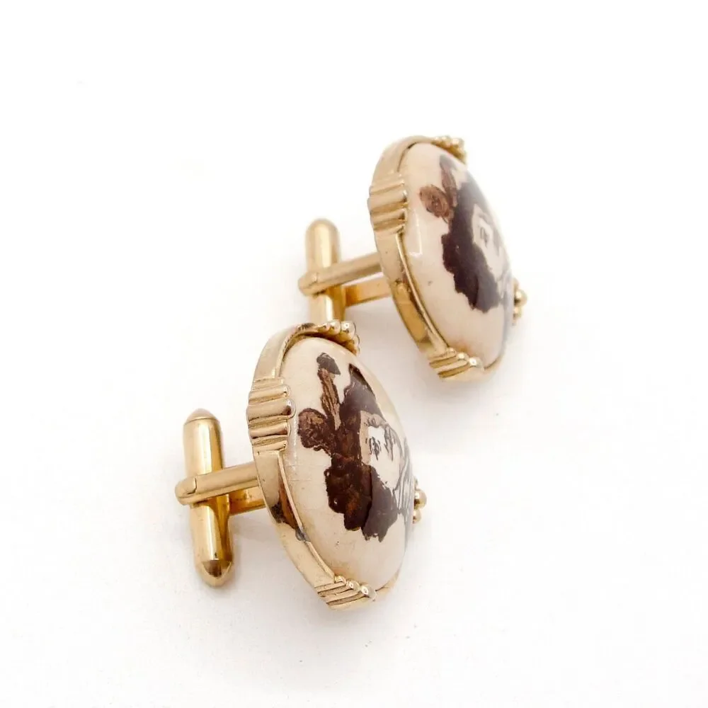 Swank Arts of the World Cavalier Troubadour Porcelain Cufflinks Vintage Wedding
